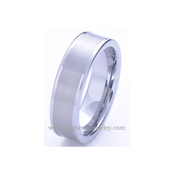 Tungsten wedding ring with satin finish center and polished sides.
Comfort fit.