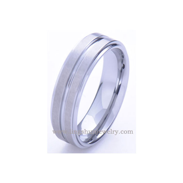 Classic tungsten wedding band with triple grooves.Mirror high polish for whole ring.Comfort fit.