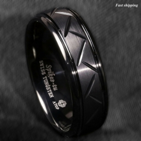8/6mm Dome Black Warrior Brushed Center Tungsten Ring Bridal Band ATOP Jewelry