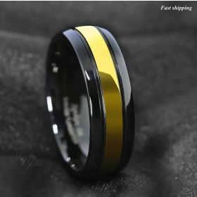Luxury 8mm Black Mens Tungsten carbide Ring 18K Gold center Wedding Band ring