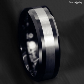 8mm Tungsten Carbide Ring Classic Black Silver Brushed Wedding Band ATOP Jewelry